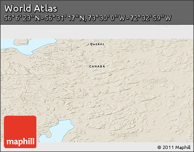 Shaded Relief 3D Map of the Area around 56° 18' 50" N, 73° 1' 30" W
