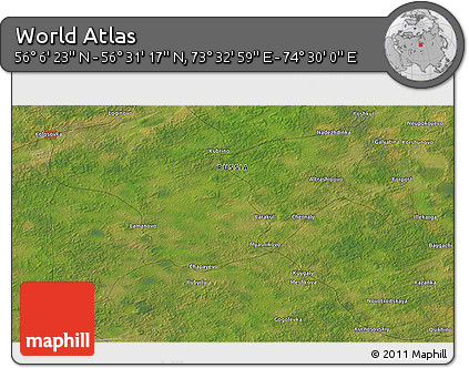 Satellite 3D Map of the Area around 56° 18' 50" N, 74° 1' 30" E