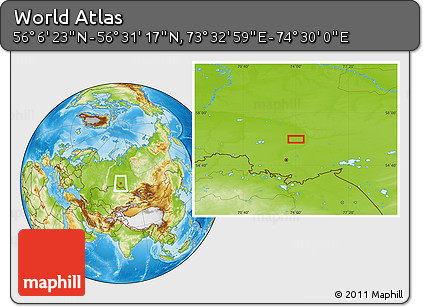 Physical Location Map of the Area around 56° 18' 50" N, 74° 1' 30" E