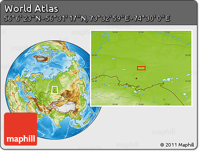 Physical Location Map of the Area around 56° 18' 50" N, 74° 1' 30" E