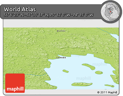 Physical 3D Map of the Area around 56° 18' 50" N, 74° 43' 29" W