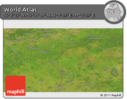 Satellite 3D Map of the Area around 56° 18' 50" N, 76° 34' 29" E