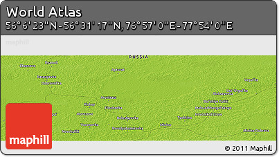 Physical Panoramic Map of the Area around 56° 18' 50" N, 77° 25' 30" E