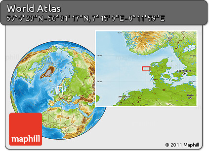 Physical Location Map of the Area around 56° 18' 50" N, 7° 43' 29" E