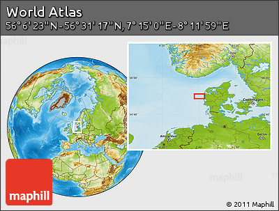 Physical Location Map of the Area around 56° 18' 50" N, 7° 43' 29" E