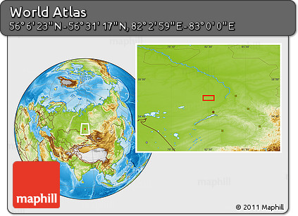 Physical Location Map of the Area around 56° 18' 50" N, 82° 31' 30" E