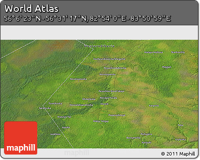 Satellite 3D Map of the Area around 56° 18' 50" N, 83° 22' 30" E