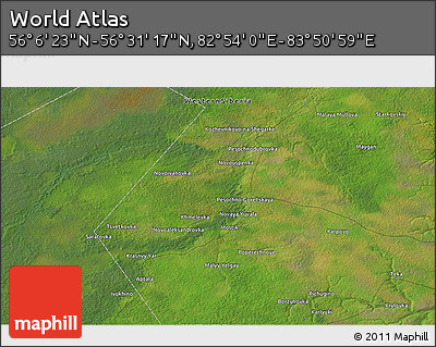 Satellite 3D Map of the Area around 56° 18' 50" N, 83° 22' 30" E