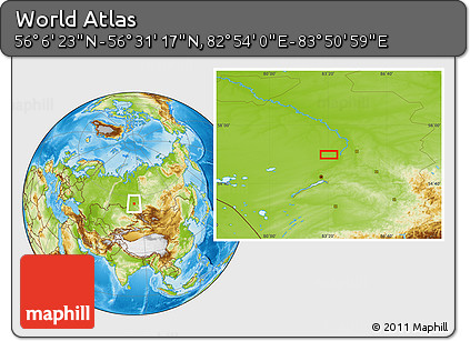 Physical Location Map of the Area around 56° 18' 50" N, 83° 22' 30" E