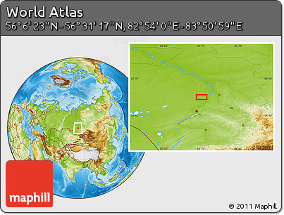 Physical Location Map of the Area around 56° 18' 50" N, 83° 22' 30" E