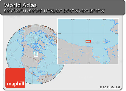 Gray Location Map of the Area around 56° 18' 50" N, 83° 13' 29" W