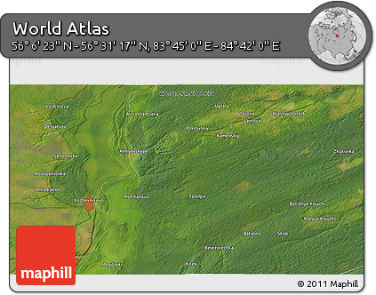 Satellite 3D Map of the Area around 56° 18' 50" N, 84° 13' 29" E