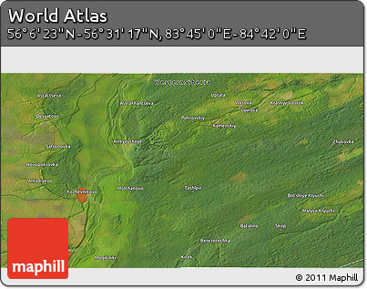 Satellite 3D Map of the Area around 56° 18' 50" N, 84° 13' 29" E