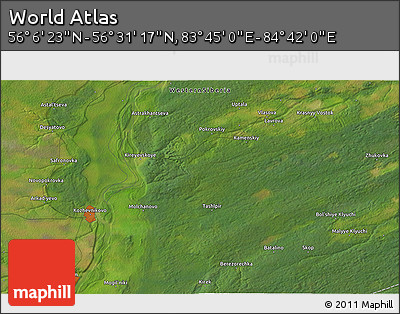 Satellite 3D Map of the Area around 56° 18' 50" N, 84° 13' 29" E