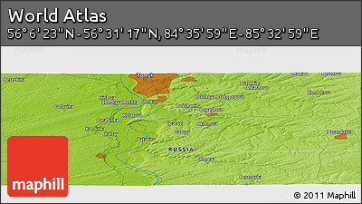 Physical Panoramic Map of the Area around 56° 18' 50" N, 85° 4' 29" E