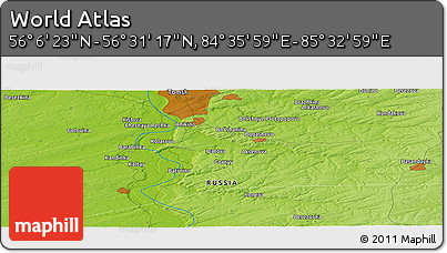 Physical Panoramic Map of the Area around 56° 18' 50" N, 85° 4' 29" E