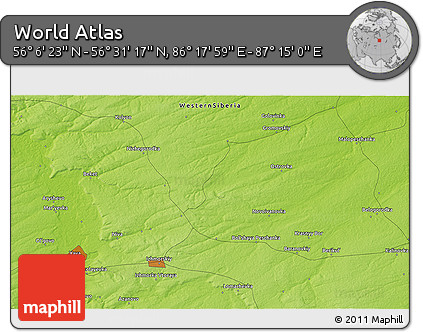 Physical 3D Map of the Area around 56° 18' 50" N, 86° 46' 30" E