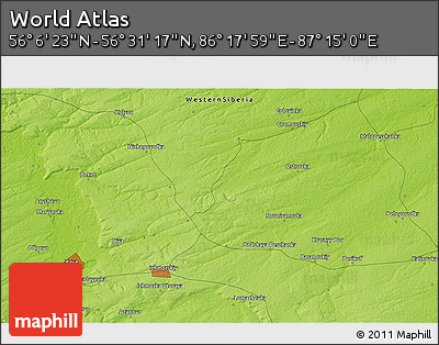 Physical 3D Map of the Area around 56° 18' 50" N, 86° 46' 30" E