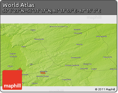 Physical 3D Map of the Area around 56° 18' 50" N, 86° 46' 30" E