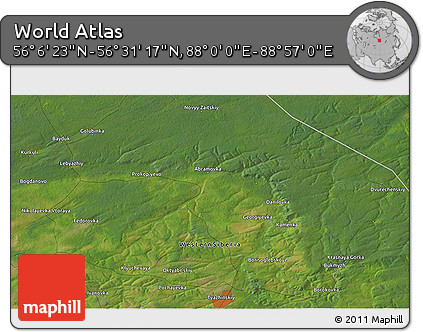 Satellite 3D Map of the Area around 56° 18' 50" N, 88° 28' 29" E