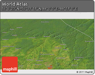 Satellite 3D Map of the Area around 56° 18' 50" N, 88° 28' 29" E