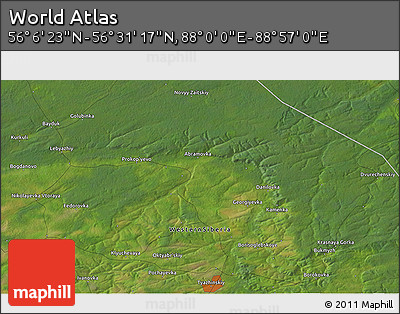 Satellite 3D Map of the Area around 56° 18' 50" N, 88° 28' 29" E