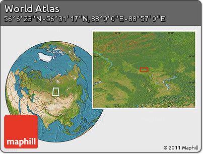 Satellite Location Map of the Area around 56° 18' 50" N, 88° 28' 29" E