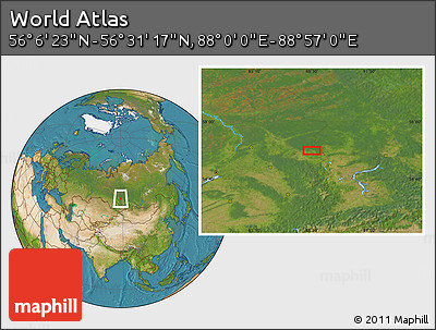 Satellite Location Map of the Area around 56° 18' 50" N, 88° 28' 29" E