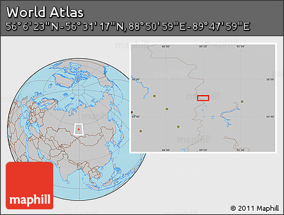 Gray Location Map of the Area around 56° 18' 50" N, 89° 19' 29" E