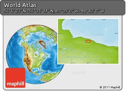 Physical Location Map of the Area around 56° 18' 50" N, 89° 10' 30" W