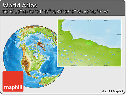 Physical Location Map of the Area around 56° 18' 50" N, 89° 10' 30" W