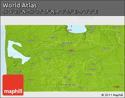 Physical 3D Map of the Area around 56° 18' 50" N, 8° 34' 29" E