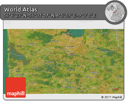 Satellite 3D Map of the Area around 56° 18' 50" N, 8° 34' 29" E