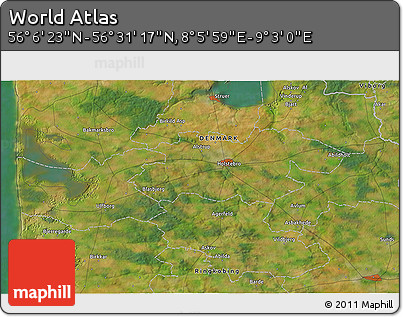 Satellite 3D Map of the Area around 56° 18' 50" N, 8° 34' 29" E