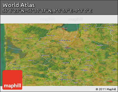 Satellite 3D Map of the Area around 56° 18' 50" N, 8° 34' 29" E