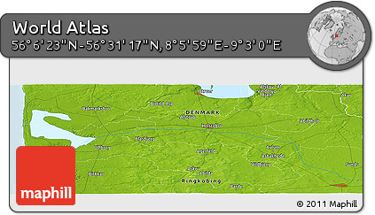 Physical Panoramic Map of the Area around 56° 18' 50" N, 8° 34' 29" E