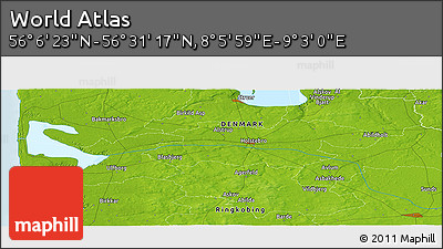 Physical Panoramic Map of the Area around 56° 18' 50" N, 8° 34' 29" E