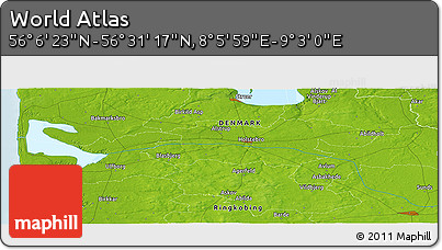 Physical Panoramic Map of the Area around 56° 18' 50" N, 8° 34' 29" E