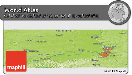 Physical Panoramic Map of the Area around 56° 18' 50" N, 90° 10' 30" E