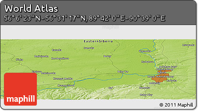 Physical Panoramic Map of the Area around 56° 18' 50" N, 90° 10' 30" E