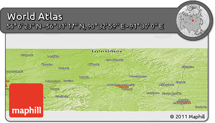 Physical Panoramic Map of the Area around 56° 18' 50" N, 91° 1' 30" E