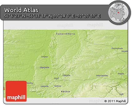 Physical 3D Map of the Area around 56° 18' 50" N, 91° 52' 30" E