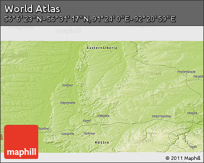 Physical 3D Map of the Area around 56° 18' 50" N, 91° 52' 30" E