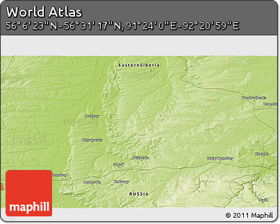 Physical 3D Map of the Area around 56° 18' 50" N, 91° 52' 30" E
