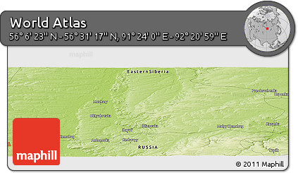 Physical Panoramic Map of the Area around 56° 18' 50" N, 91° 52' 30" E