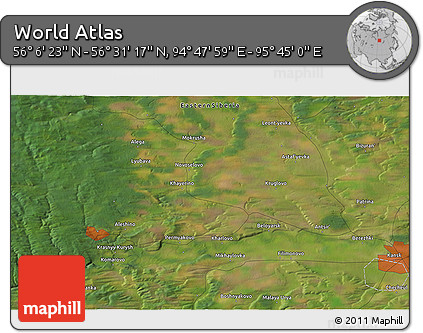 Satellite 3D Map of the Area around 56° 18' 50" N, 95° 16' 30" E
