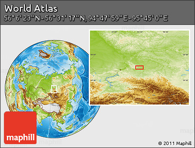 Physical Location Map of the Area around 56° 18' 50" N, 95° 16' 30" E