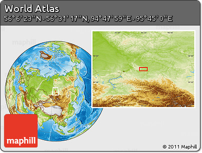 Physical Location Map of the Area around 56° 18' 50" N, 95° 16' 30" E