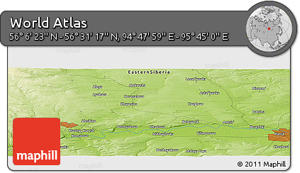 Physical Panoramic Map of the Area around 56° 18' 50" N, 95° 16' 30" E