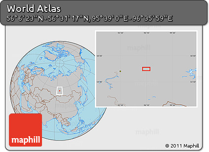 Gray Location Map of the Area around 56° 18' 50" N, 96° 7' 30" E